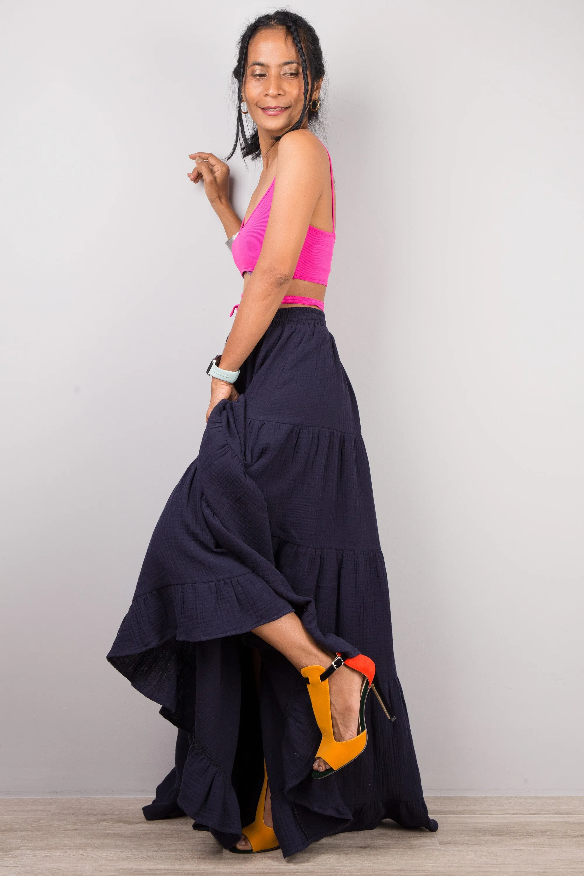 Tiered blue peasant maxi skirt