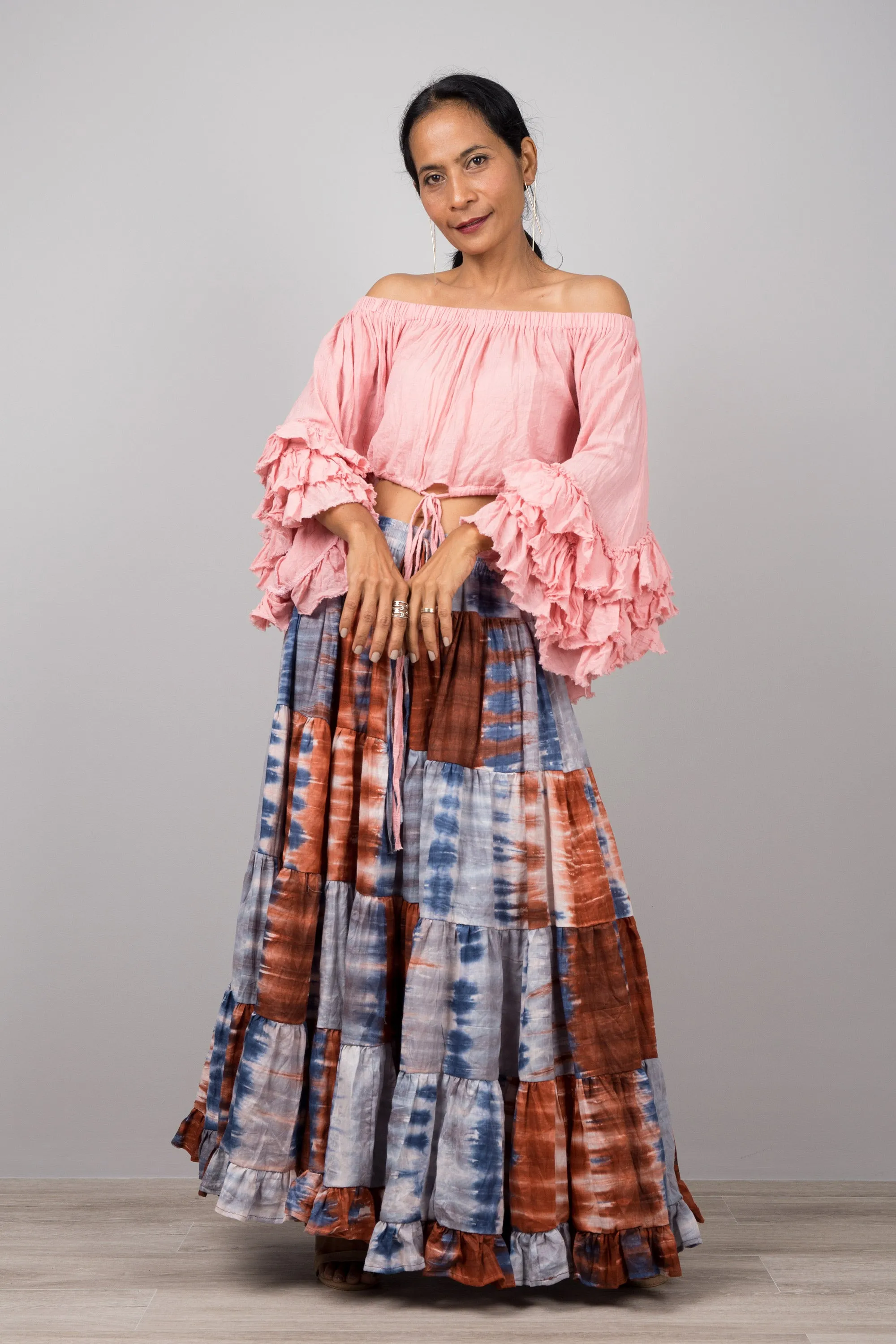 Tiered Long Peasant Skirt - Hippie Skirt