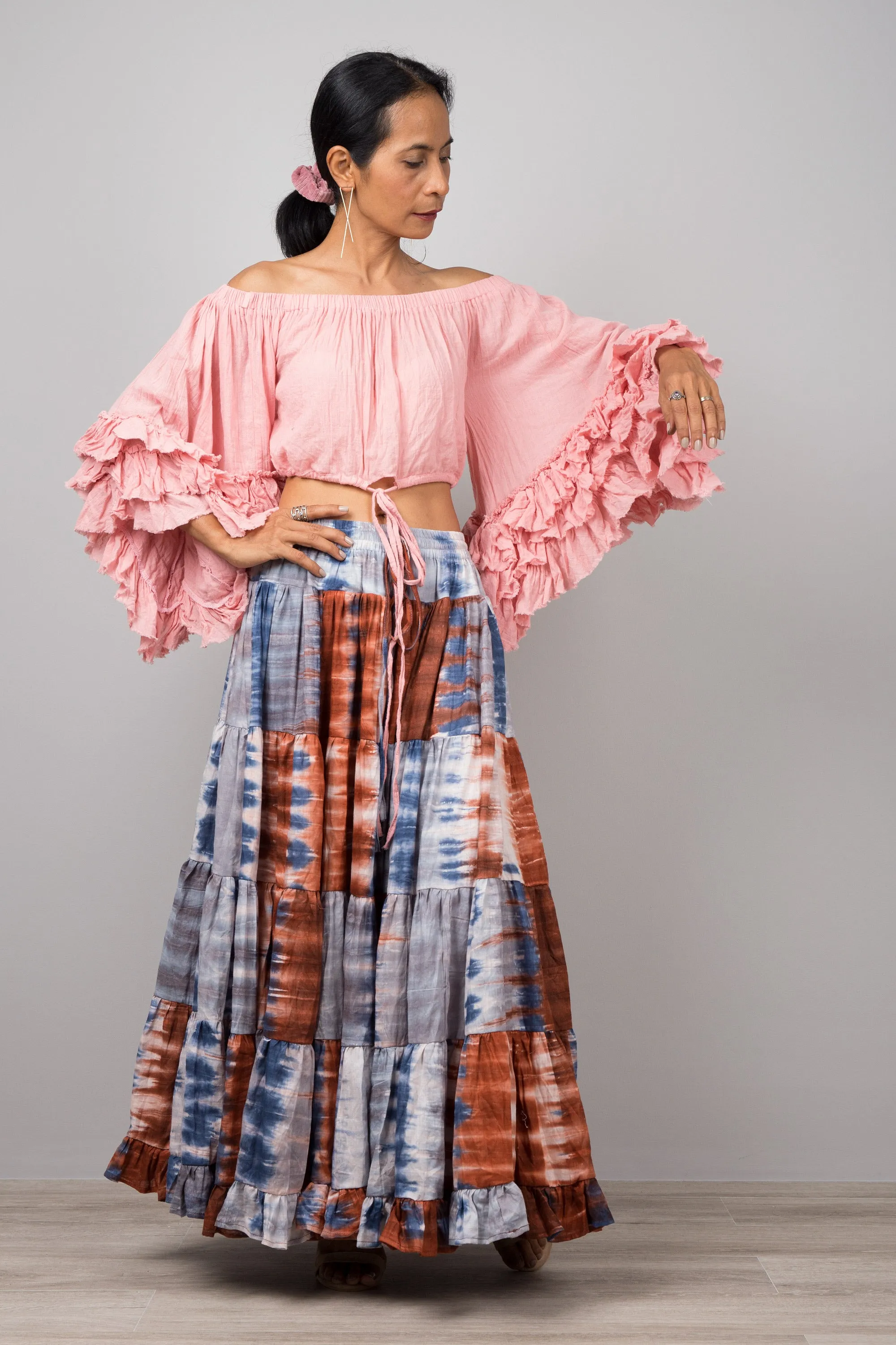 Tiered Long Peasant Skirt - Hippie Skirt