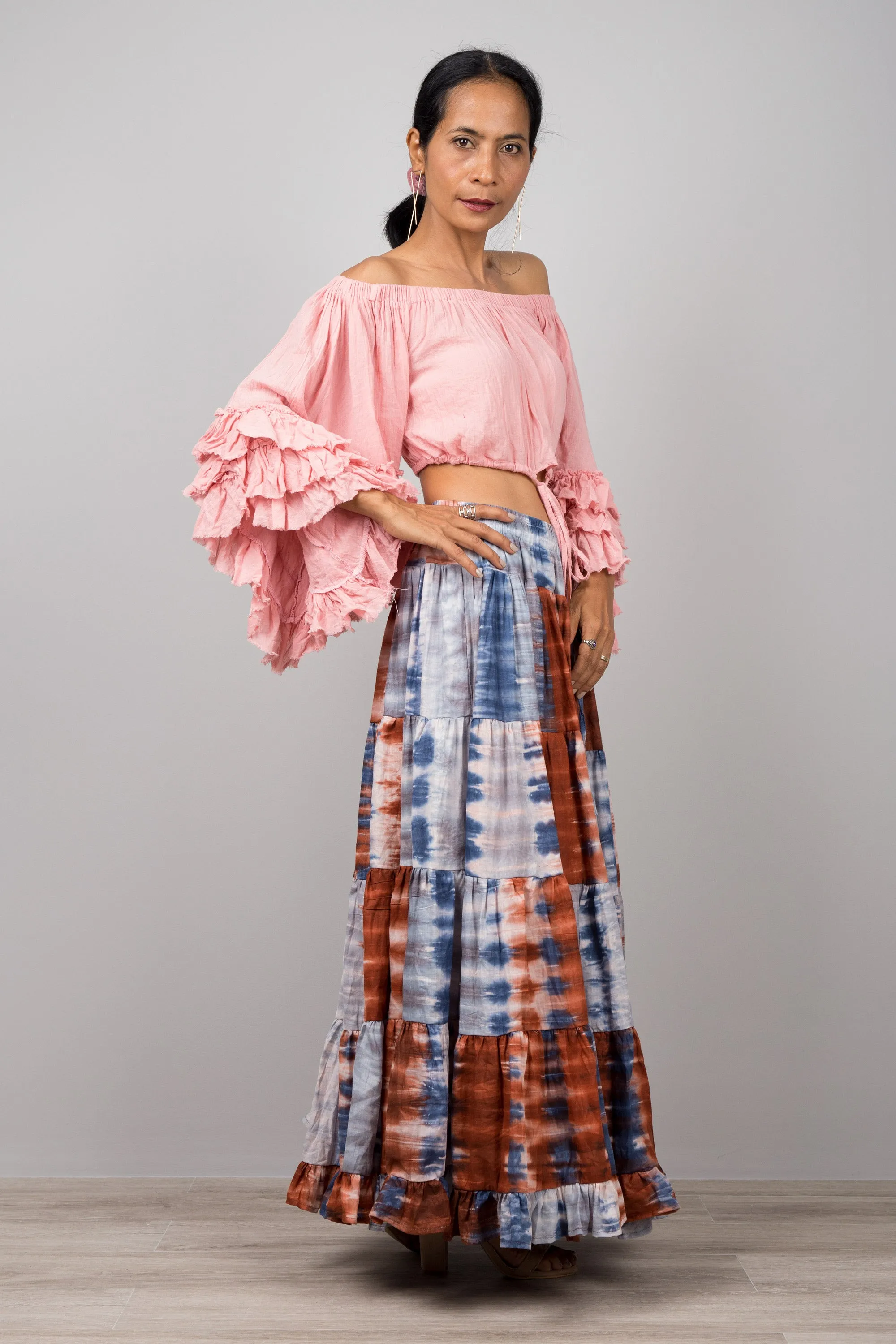 Tiered Long Peasant Skirt - Hippie Skirt