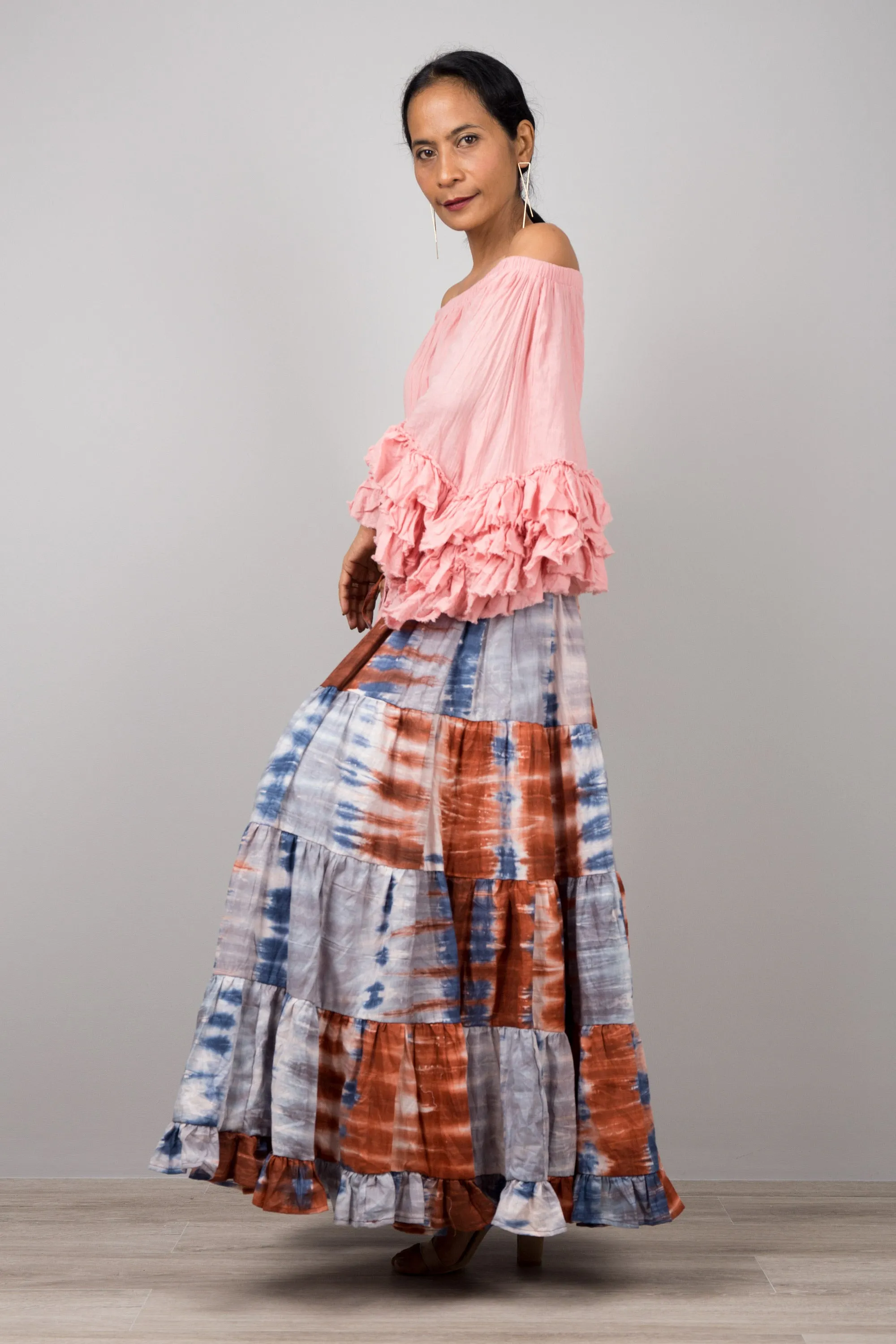 Tiered Long Peasant Skirt - Hippie Skirt