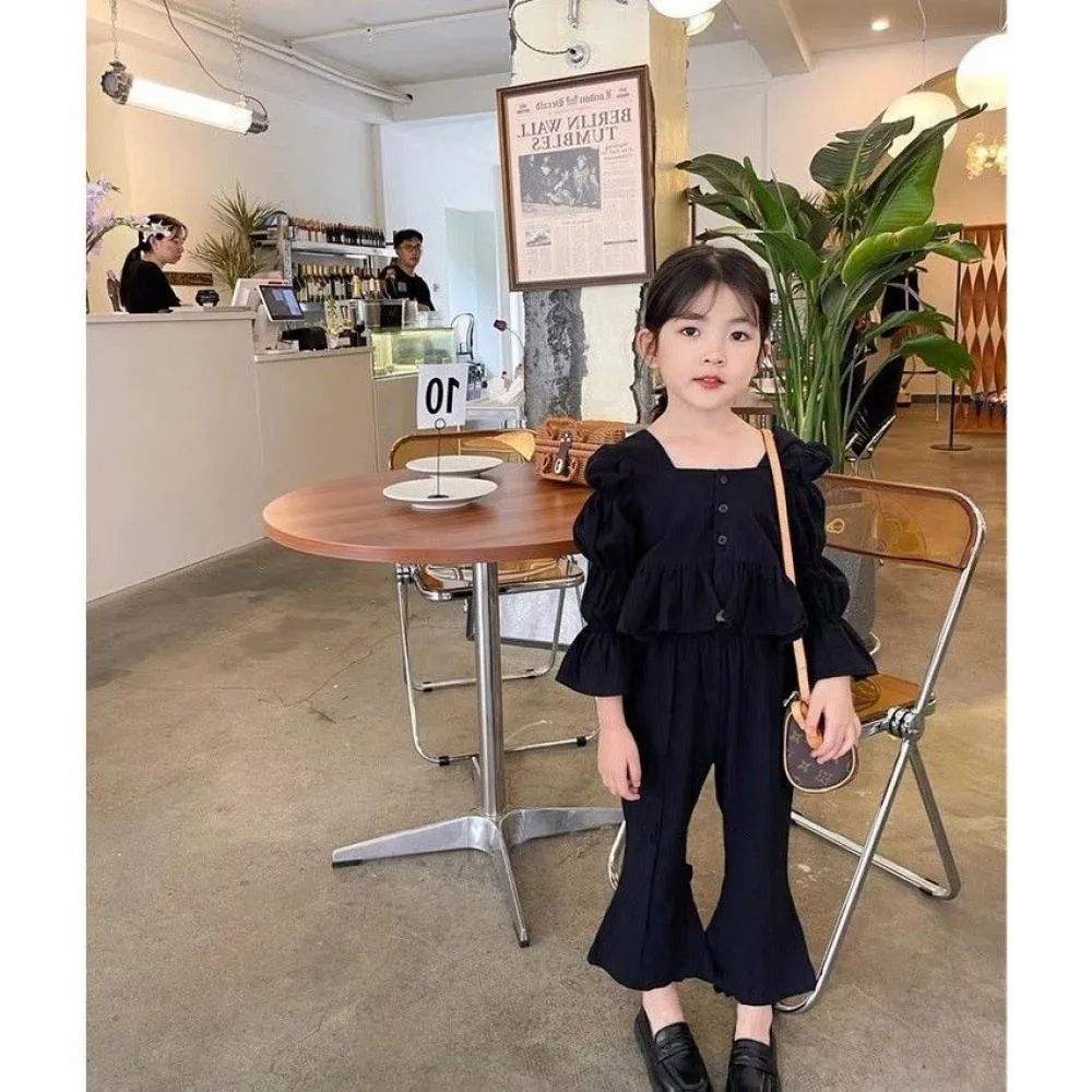 Toddler Girls Spring Autumn Black Top and Flared Pants Set Baby Girl Wholesale