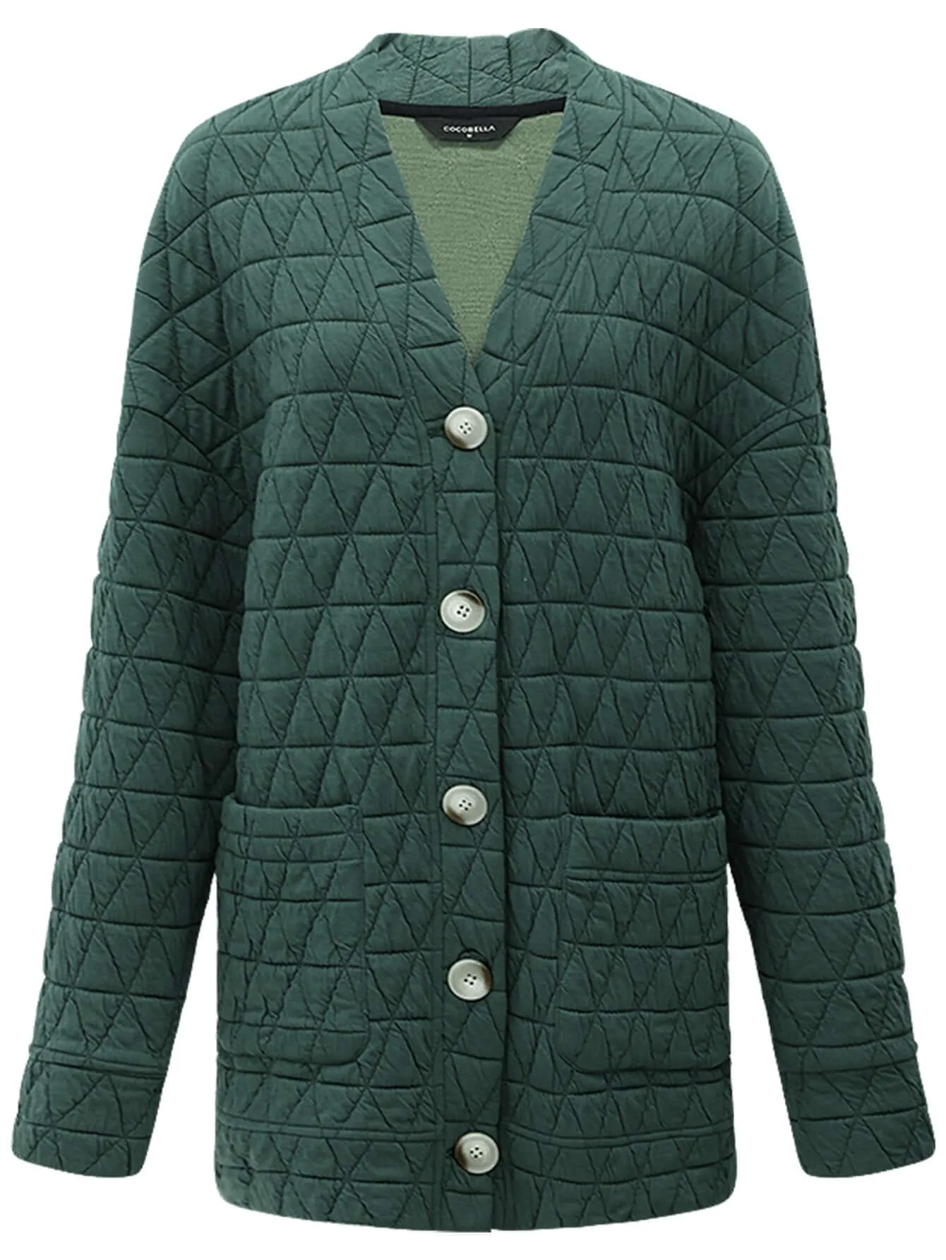 Velvety Collarless Oversized Quilted Coat