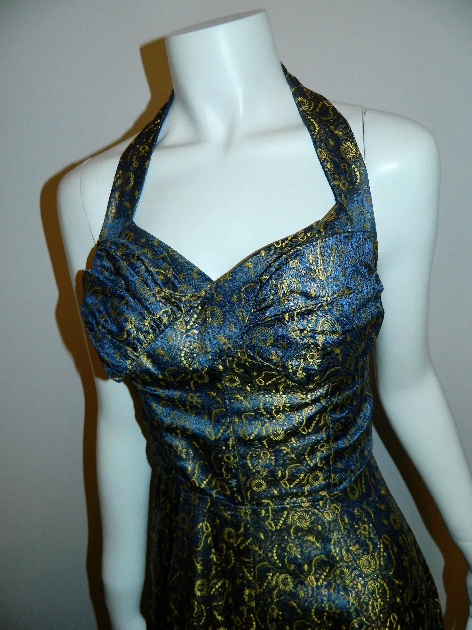 vintage 1950s metallic brocade evening gown / VOGUE Special Design pattern S 4270 / halter dress XS