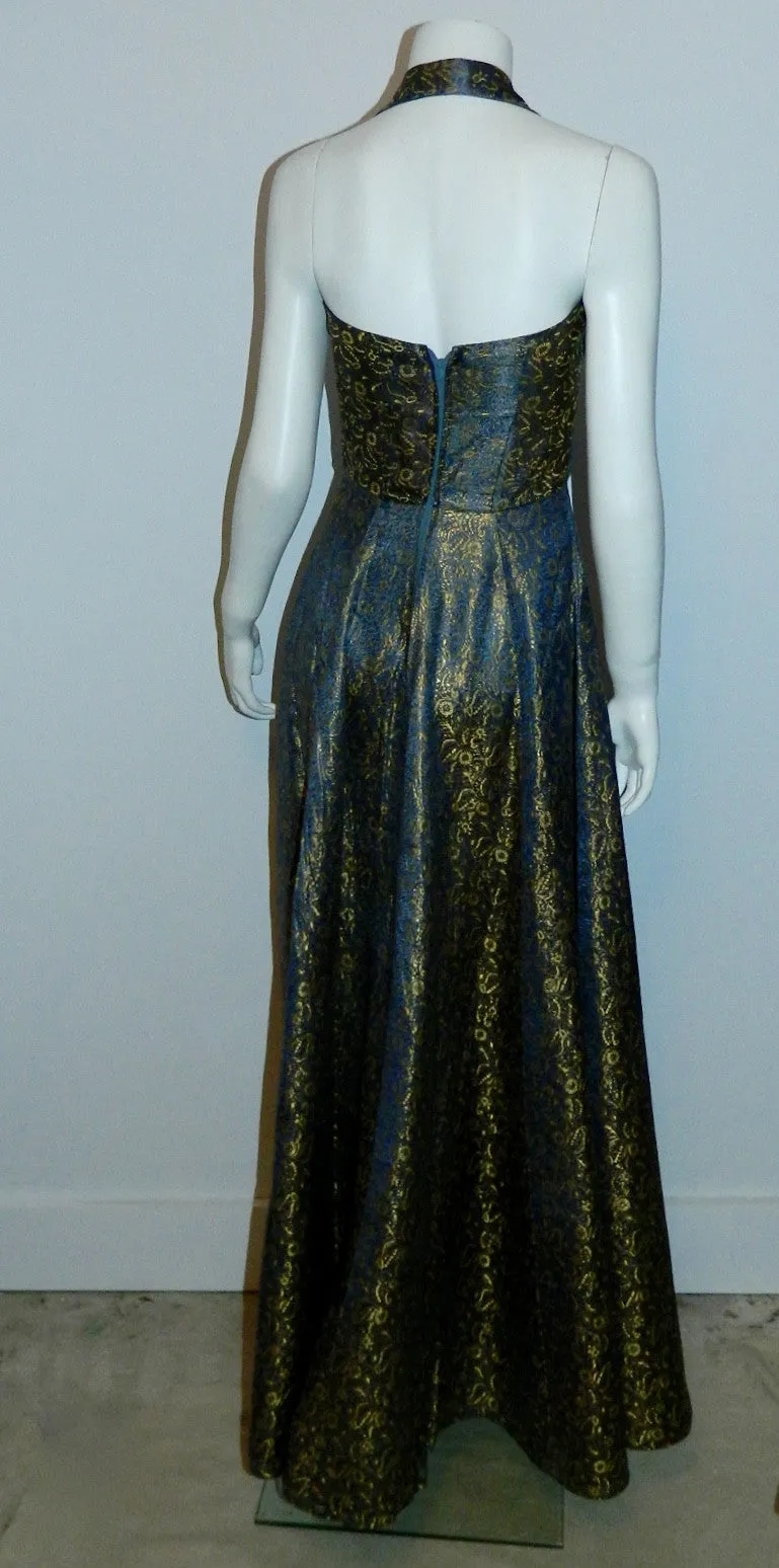 vintage 1950s metallic brocade evening gown / VOGUE Special Design pattern S 4270 / halter dress XS