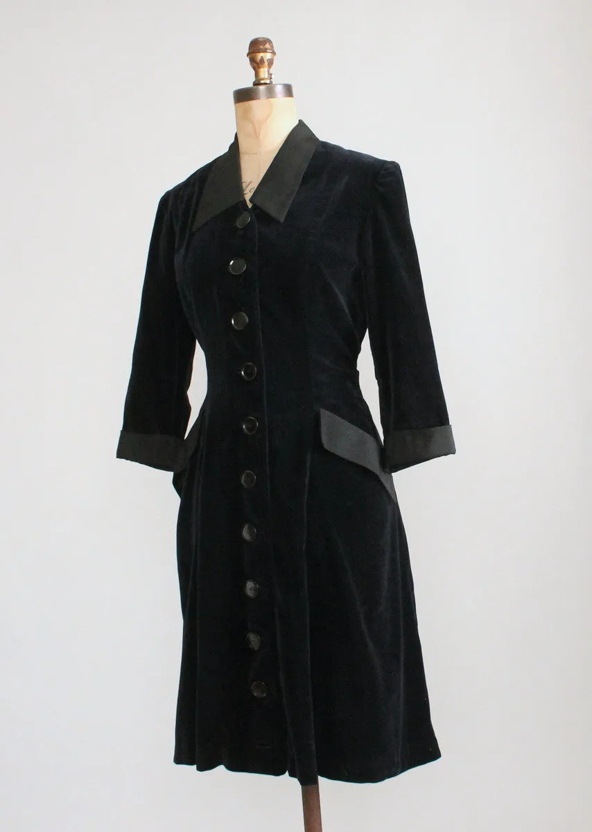 Vintage 1950s Rene Ruth Black Velvet Coat Dress