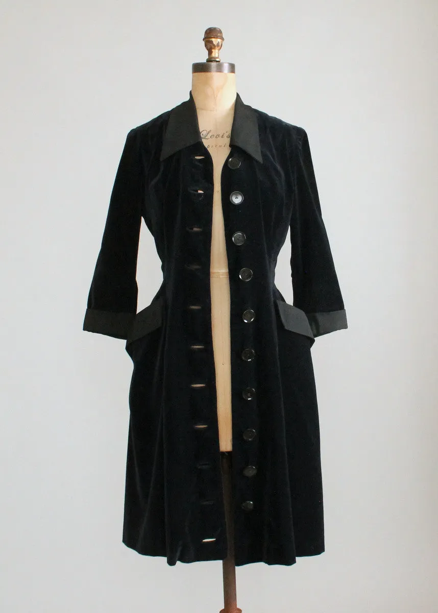 Vintage 1950s Rene Ruth Black Velvet Coat Dress