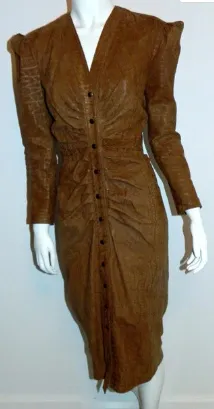 vintage 1980s brown leather dress / North Beach Leather Michael Hoban XS S