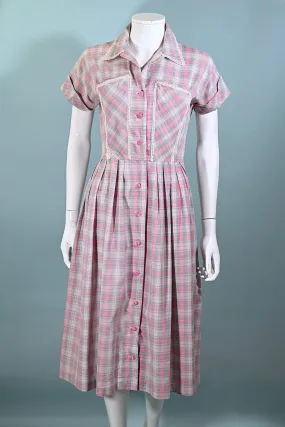 Vintage 50s Pink/Grey/Silver Cottagecore Dress, 26" Waist