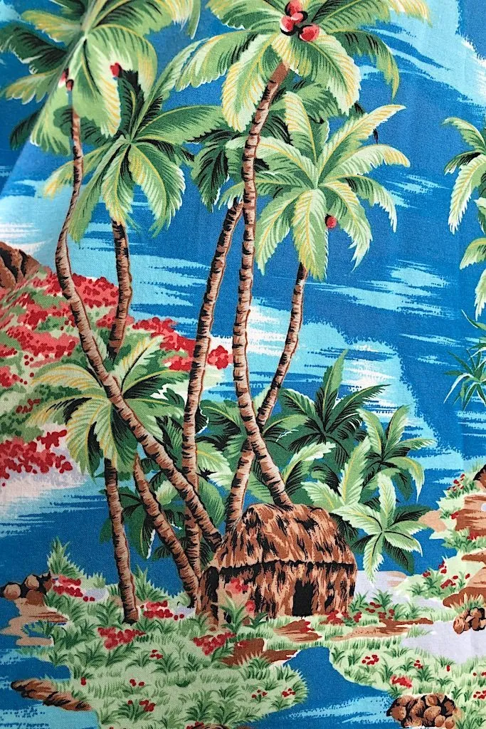 Vintage Blue Hawaiian Print Maxi Skirt