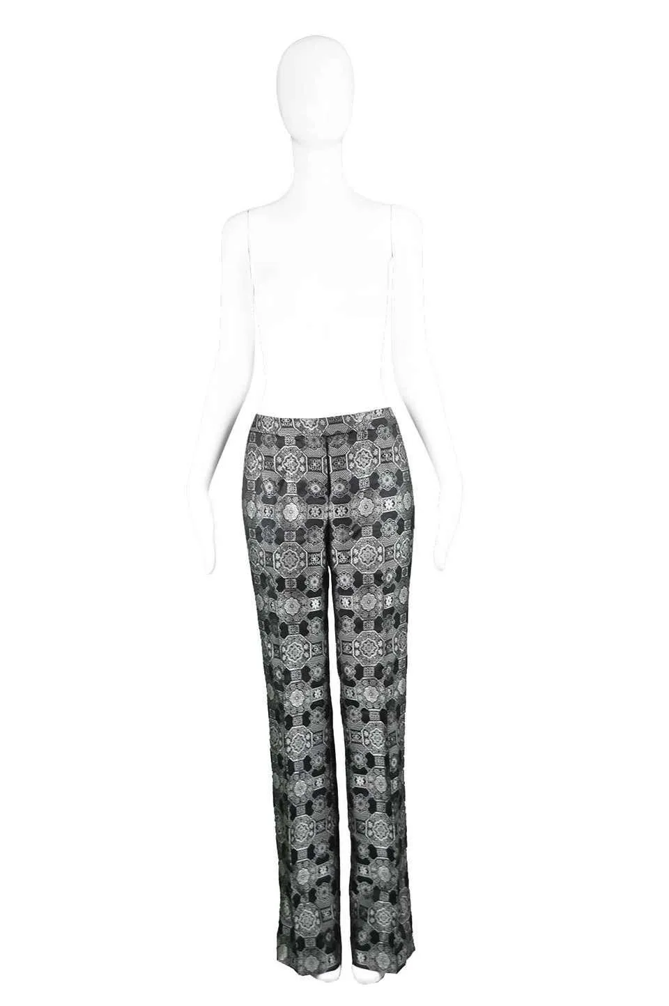 Vintage Womens Black & Silver Brocade Trousers, A/W 2003