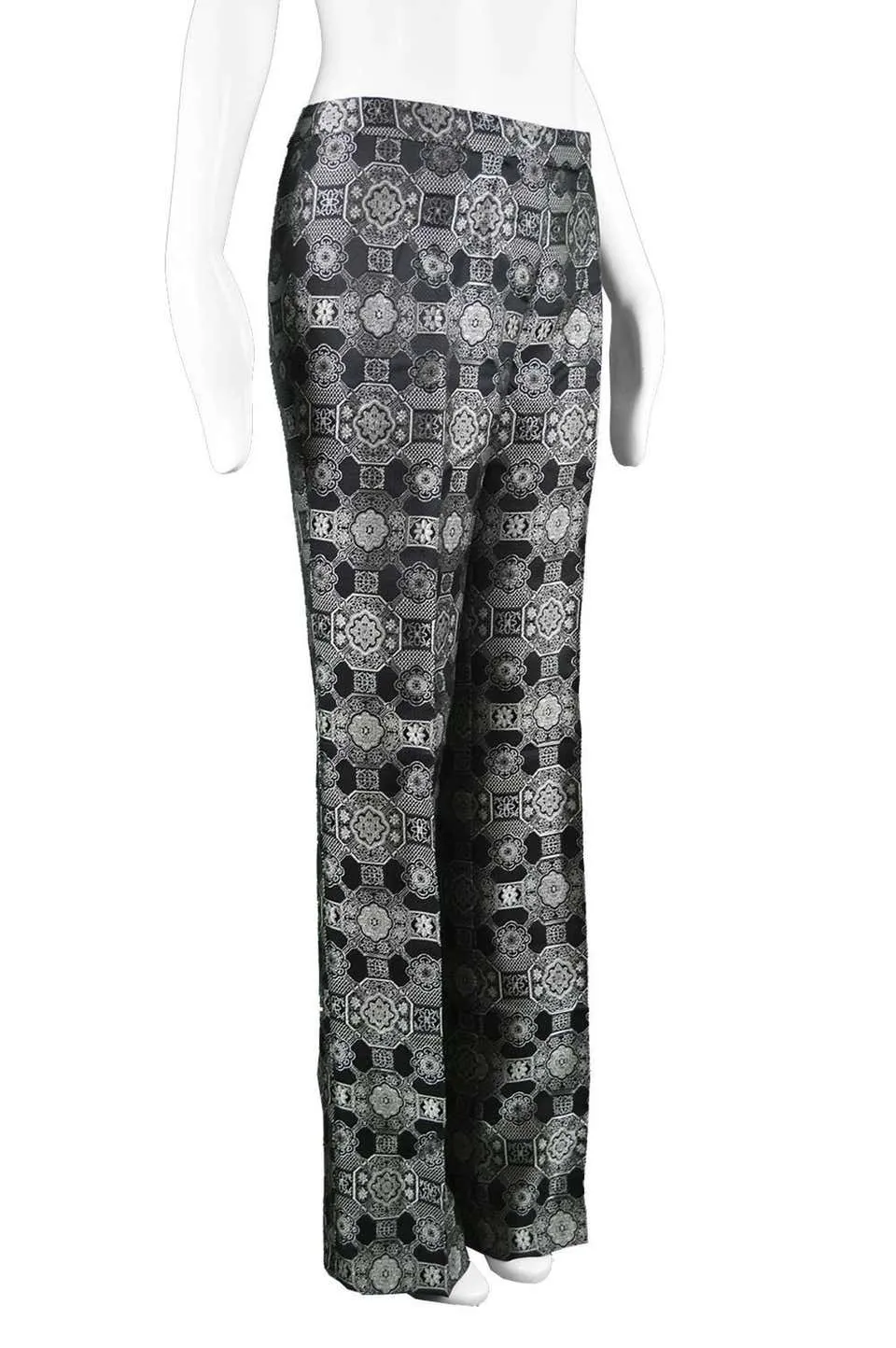 Vintage Womens Black & Silver Brocade Trousers, A/W 2003