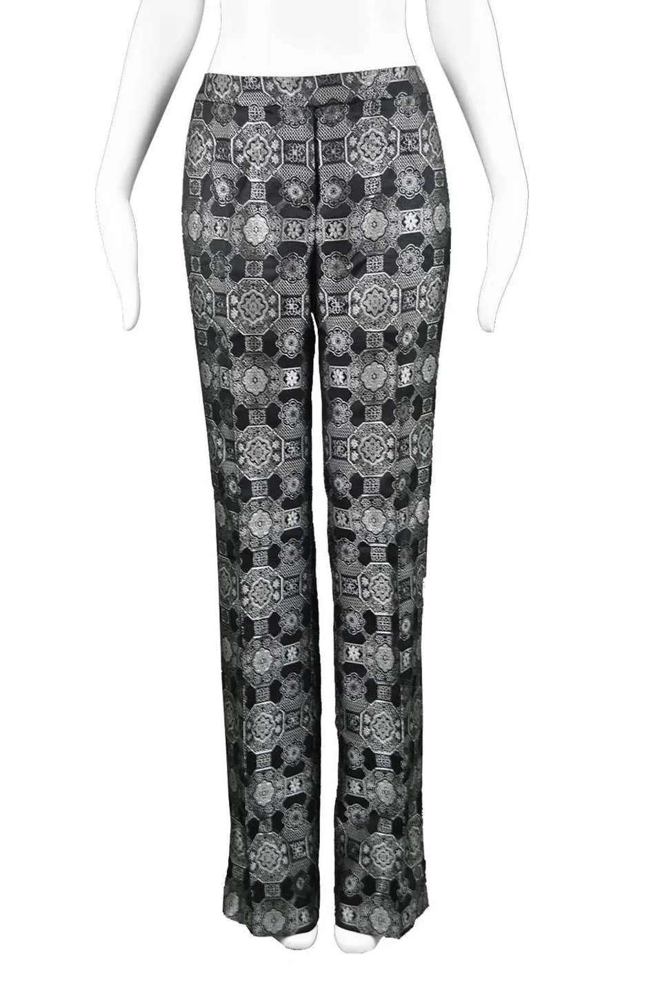 Vintage Womens Black & Silver Brocade Trousers, A/W 2003