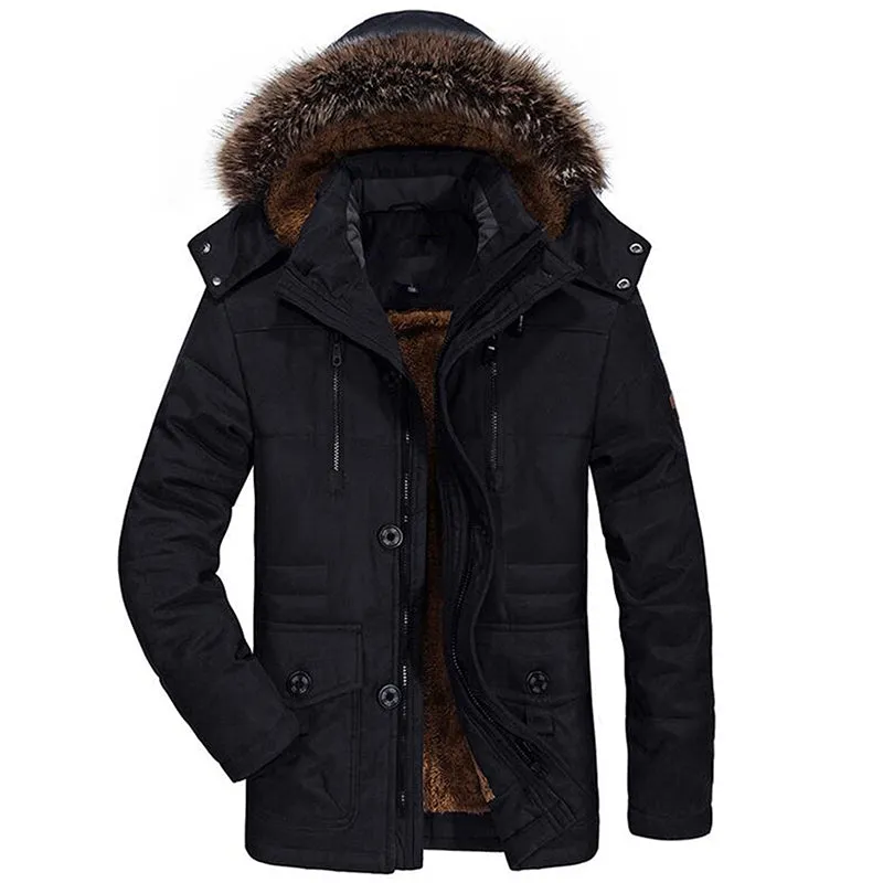 Winter Thick Casual Men Hooded Overcoats Windproof Parka Velvet Warm Coat