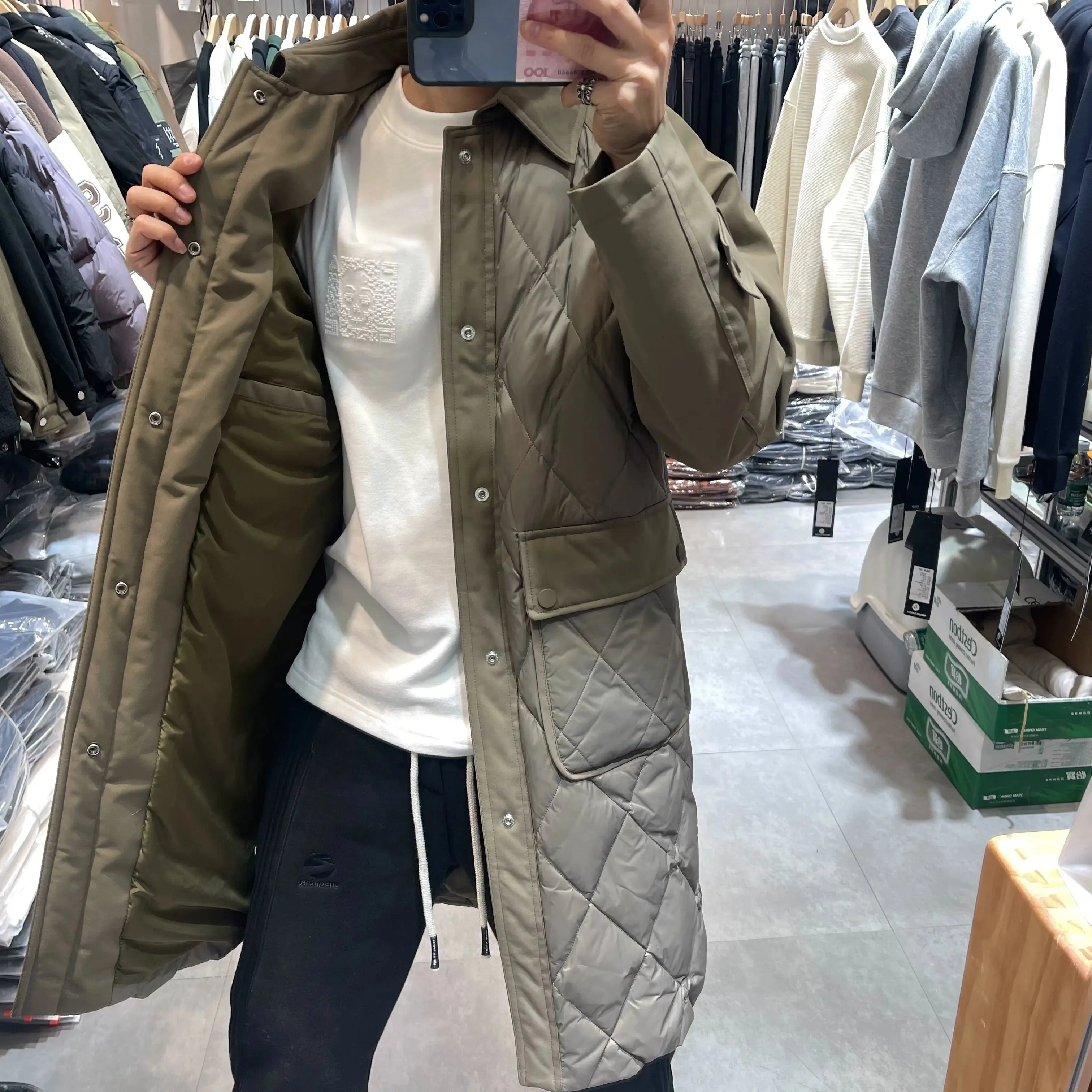 Winter Thickened New Duck down Diamond Trench Coat down Jacket Trendy