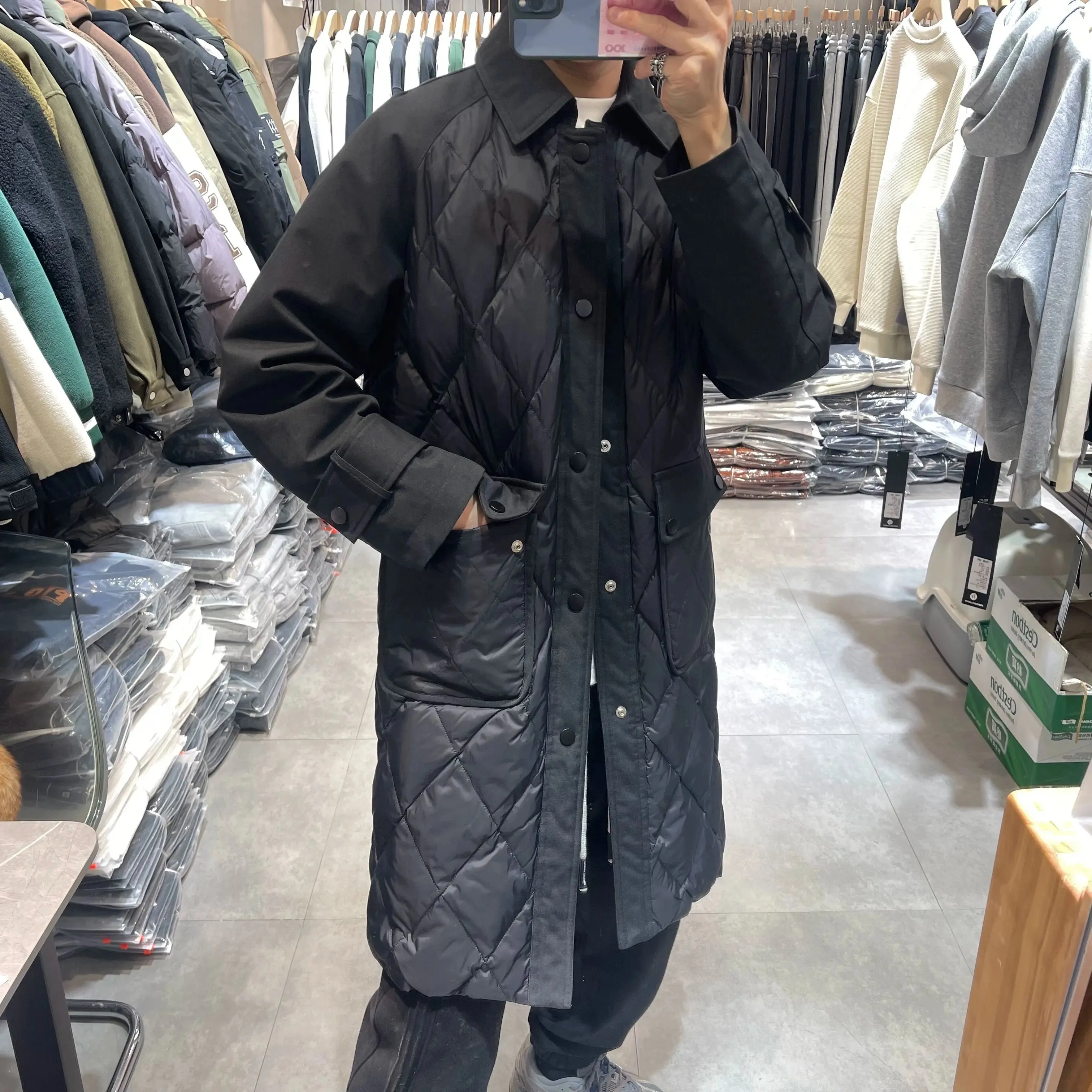 Winter Thickened New Duck down Diamond Trench Coat down Jacket Trendy