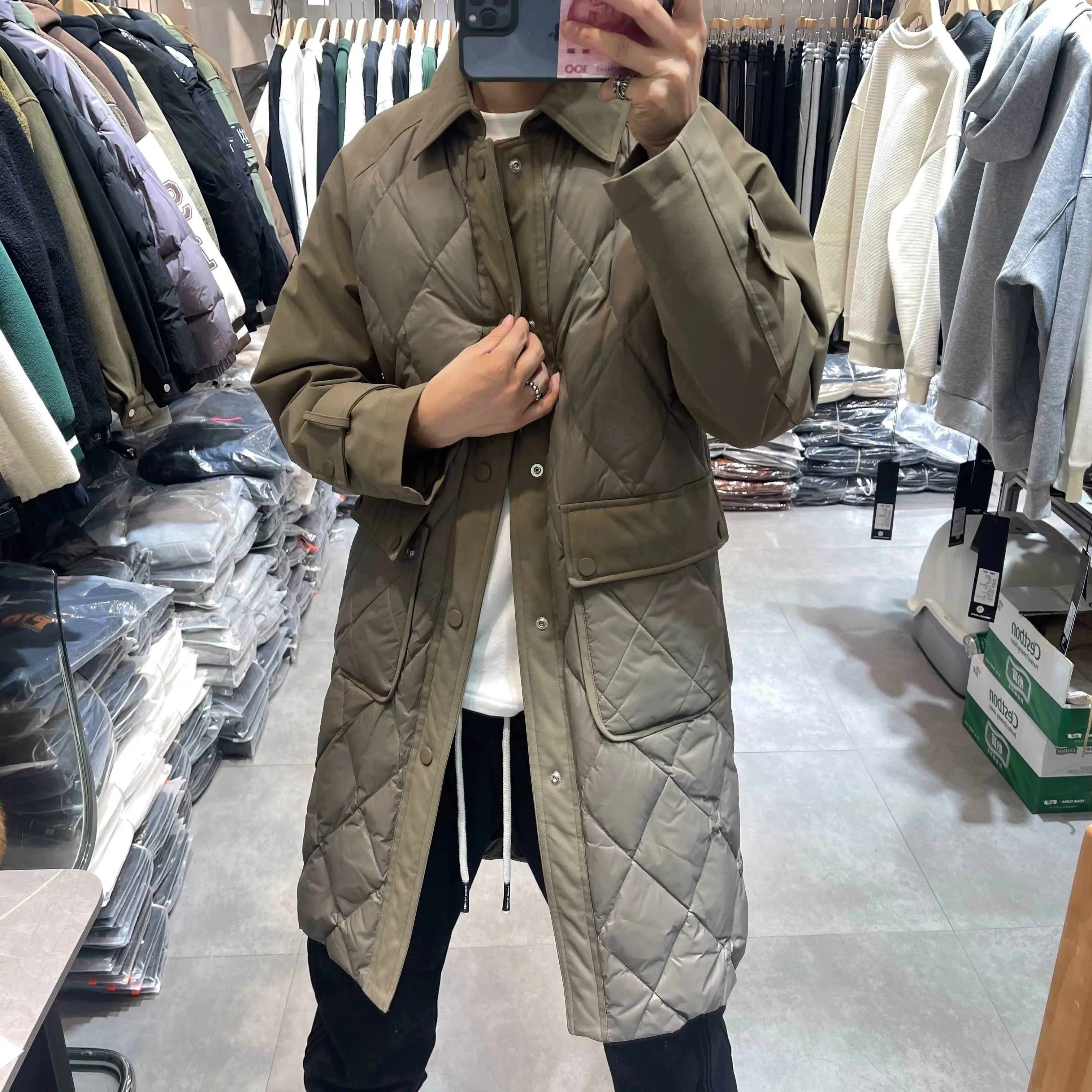 Winter Thickened New Duck down Diamond Trench Coat down Jacket Trendy