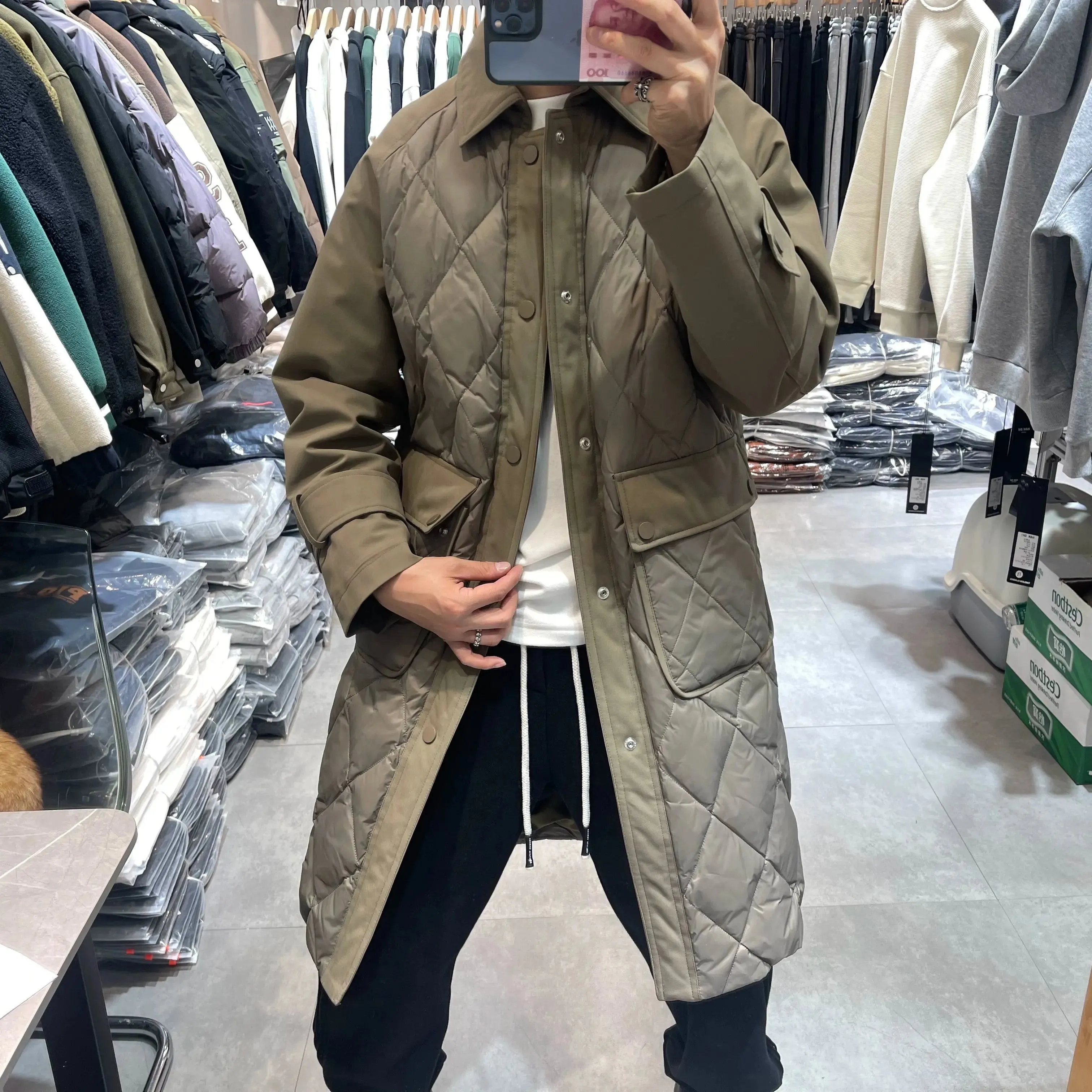 Winter Thickened New Duck down Diamond Trench Coat down Jacket Trendy