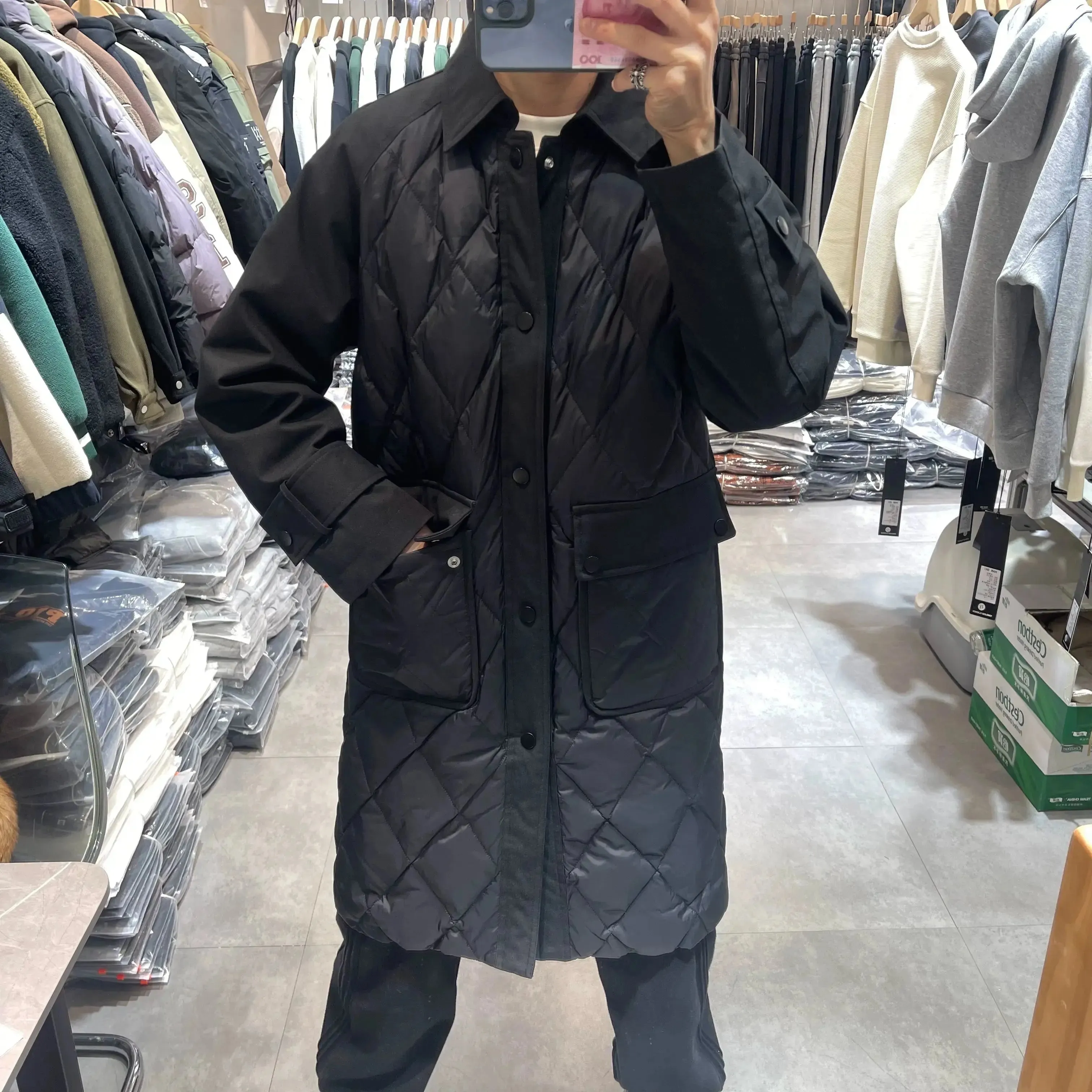 Winter Thickened New Duck down Diamond Trench Coat down Jacket Trendy