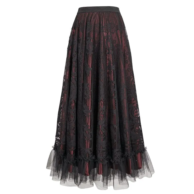 Women's Gothic Lace Layered Draped Skirt