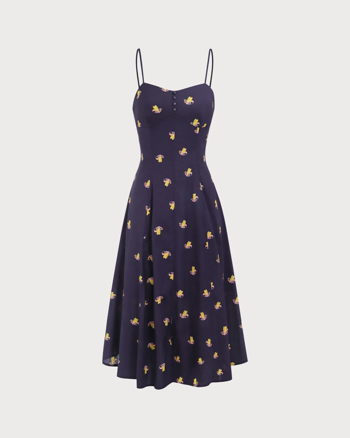 Women's Navy Cotton Slip Midi Dress