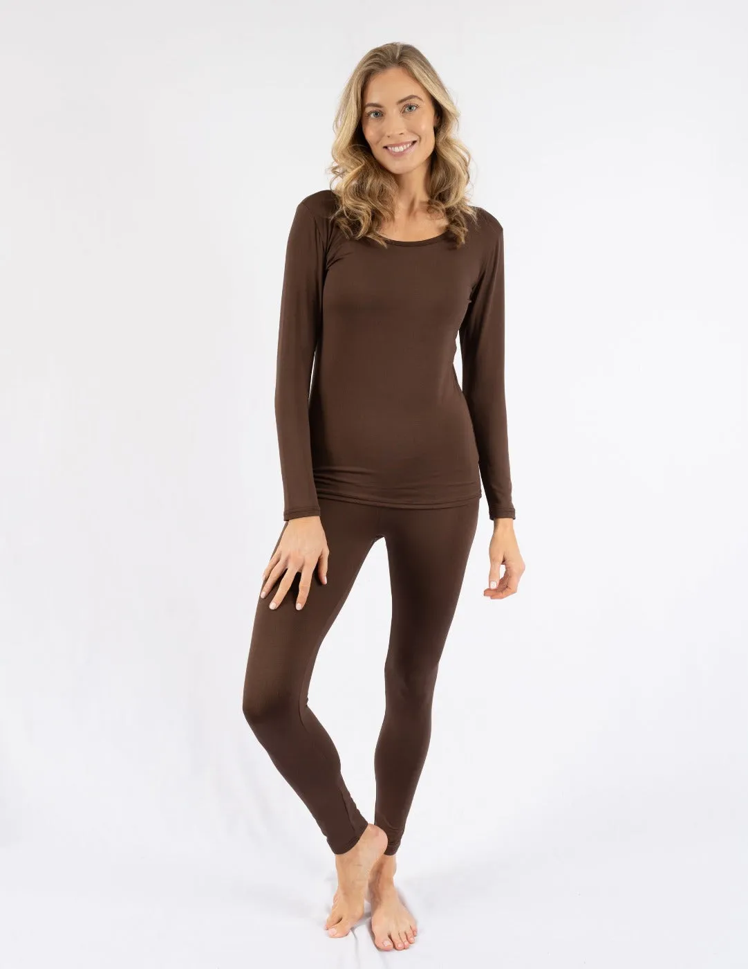 Women's Neutral Solid Color Thermal Pajamas