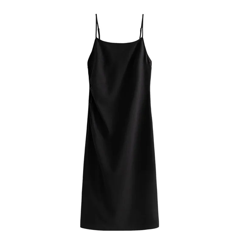 Women's Simply Black Spaghetti Strap Cami Dress with Side Slit