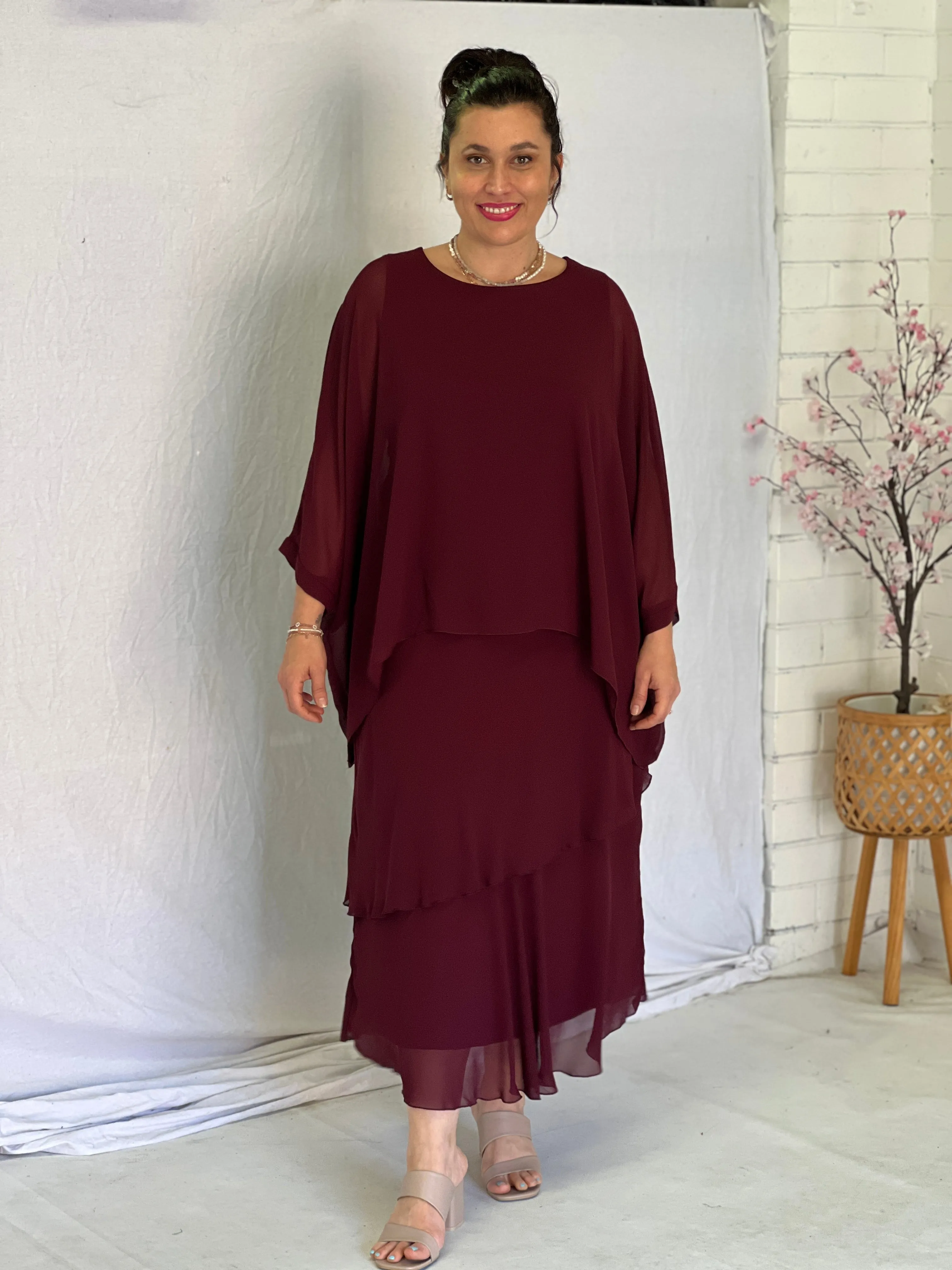 Xander Burgundy Evening Skirt