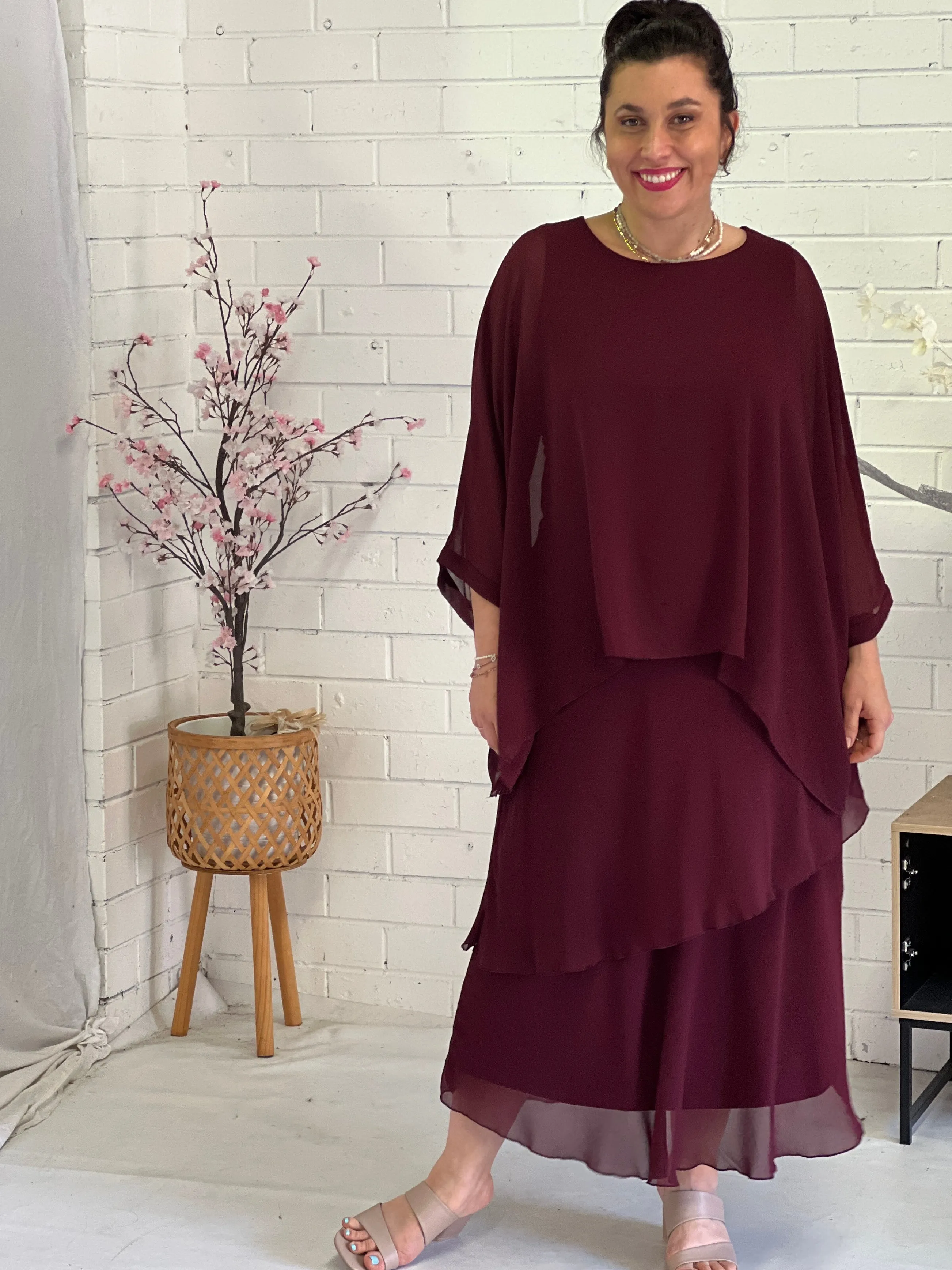 Xander Burgundy Evening Skirt